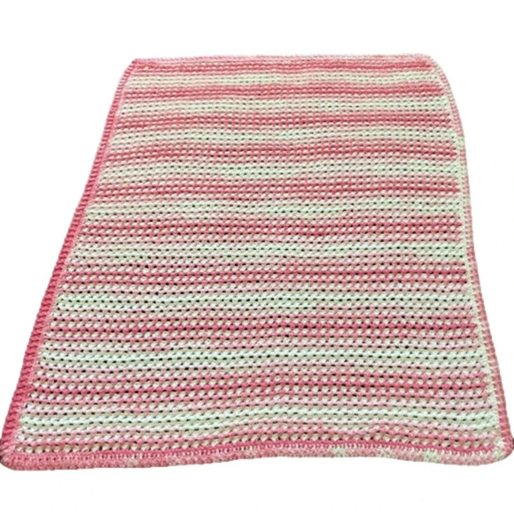 Pink and White Knit Baby  Blanket - Picture 1 of 4